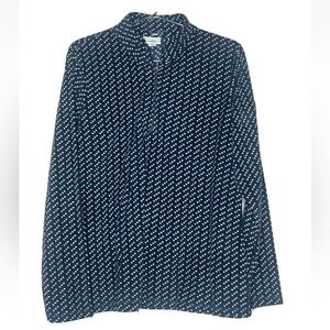 LL Bean Fleece Pull Over Fuzzy Sweater Jacket Half Zip Blue White Size Medium